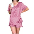 thumbnail image 7 of Sakmal Short Sleeve Pajamas Sets for Women Shorts Pant Pink Solid Ruffle Satin Women'S Sleepwear, 7 of 7