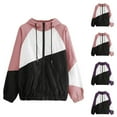 thumbnail image 3 of Ecqkame Women's Color Block Hooded Jackets Fall Casual Zip Up Lightweight Jacket Long Sleevedwindbreaker Jacket Purple L, 3 of 3