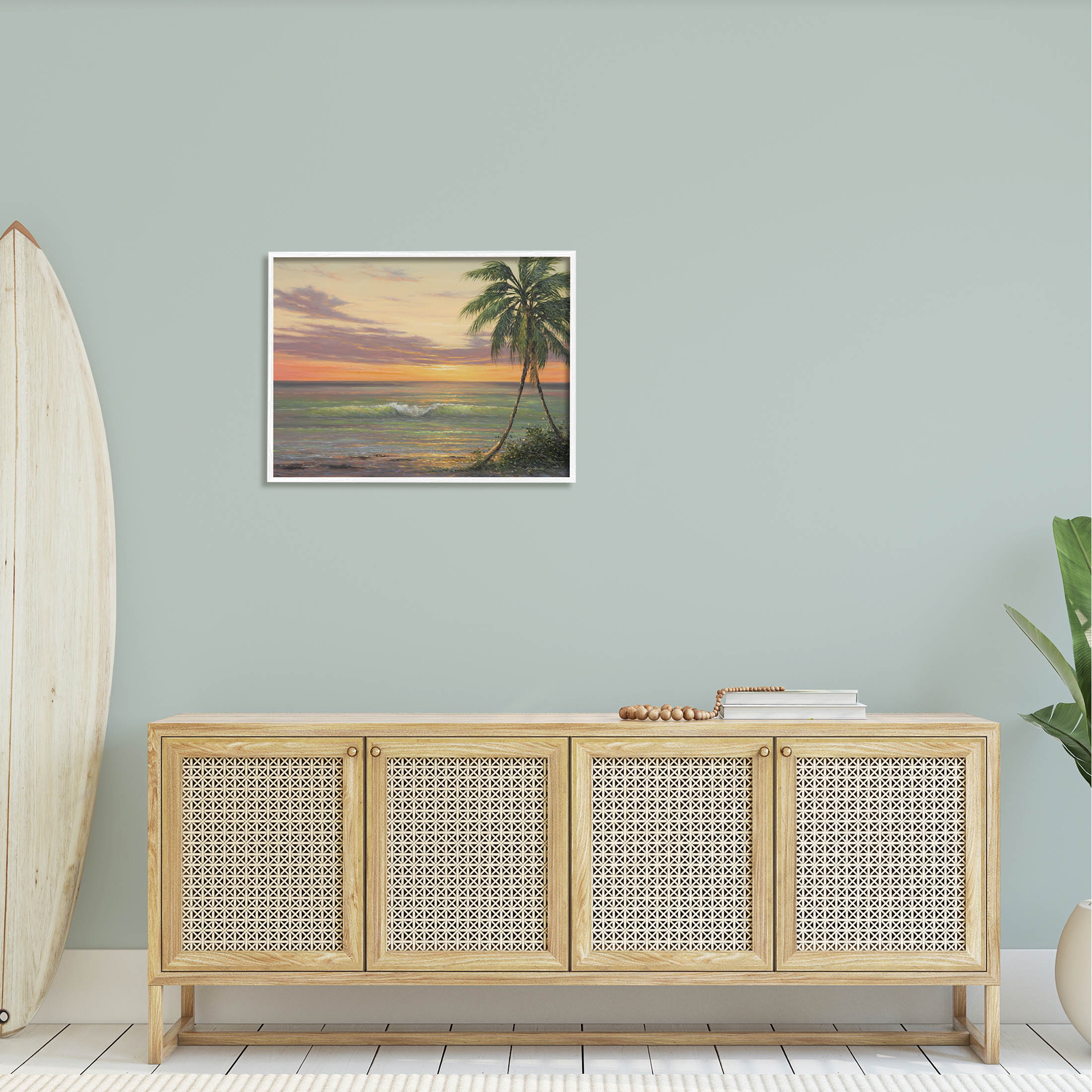 Tropical Ocean Waves Beach Coastal Painting White Framed Art Print Wall Art