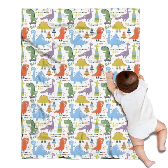 Colorful Dinosaurs Skating Pattern Blanket,Comfortable Soft Lamb Wool Throw Blanket,All Season,Warm Lightweight Blankets for Sofa Bed Couch Living Room Chair,30"x40"