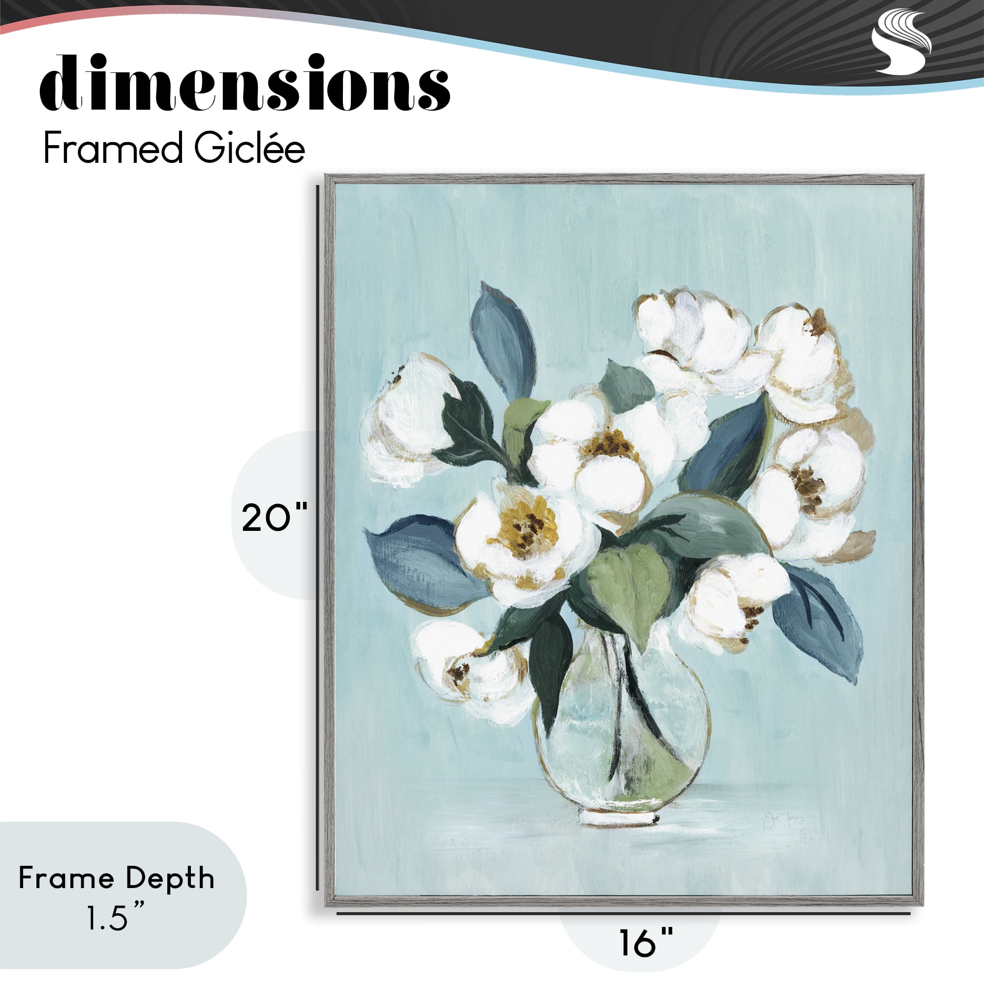 Stupell Industries Magnolia Arrangement over Blue Gray Framed Giclee Art, design by Janet Tava