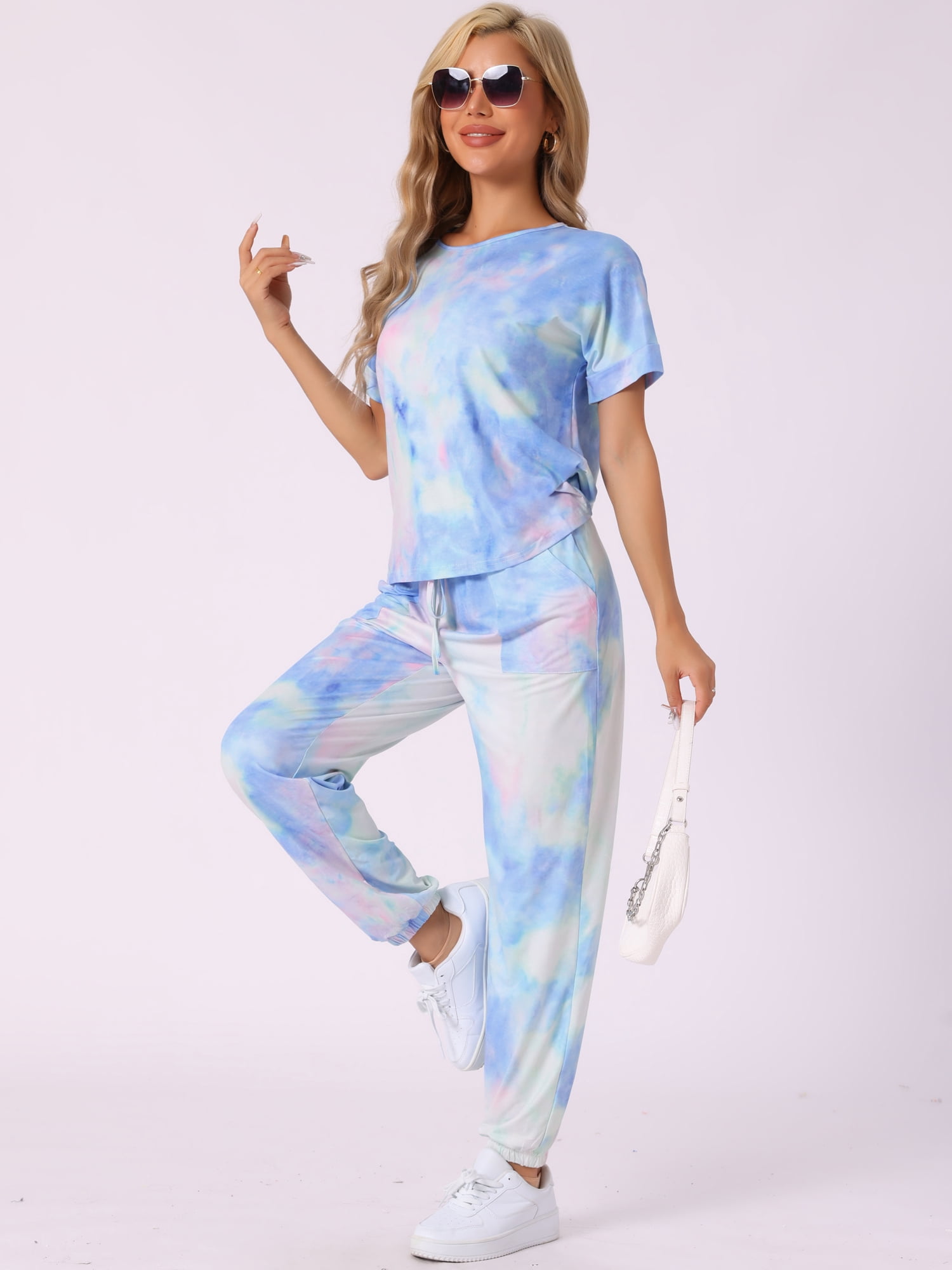 DARING DIVA Women's Tie Dye T-shirts with Pants Pajamas Set L Multicolor