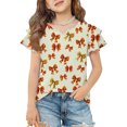 thumbnail image 2 of Grblisyd Shirts for Girls 10-12 Casual Cute Ruffle Sleeve Little V Neck T Shirts Loose Fit Tops Tees Fashion Bow Knot Print Blouses Clothes Orange 6-7Y, 2 of 6
