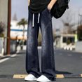 thumbnail image 7 of USNSM Men's Elastic Waist Baggy Jeans Y2K Wide Leg Loose Fit Denim Hip Hop Drawstring Multiple Pockets Cargo Casual Mid Rise Pull On Trousers Blue XXL, 7 of 7
