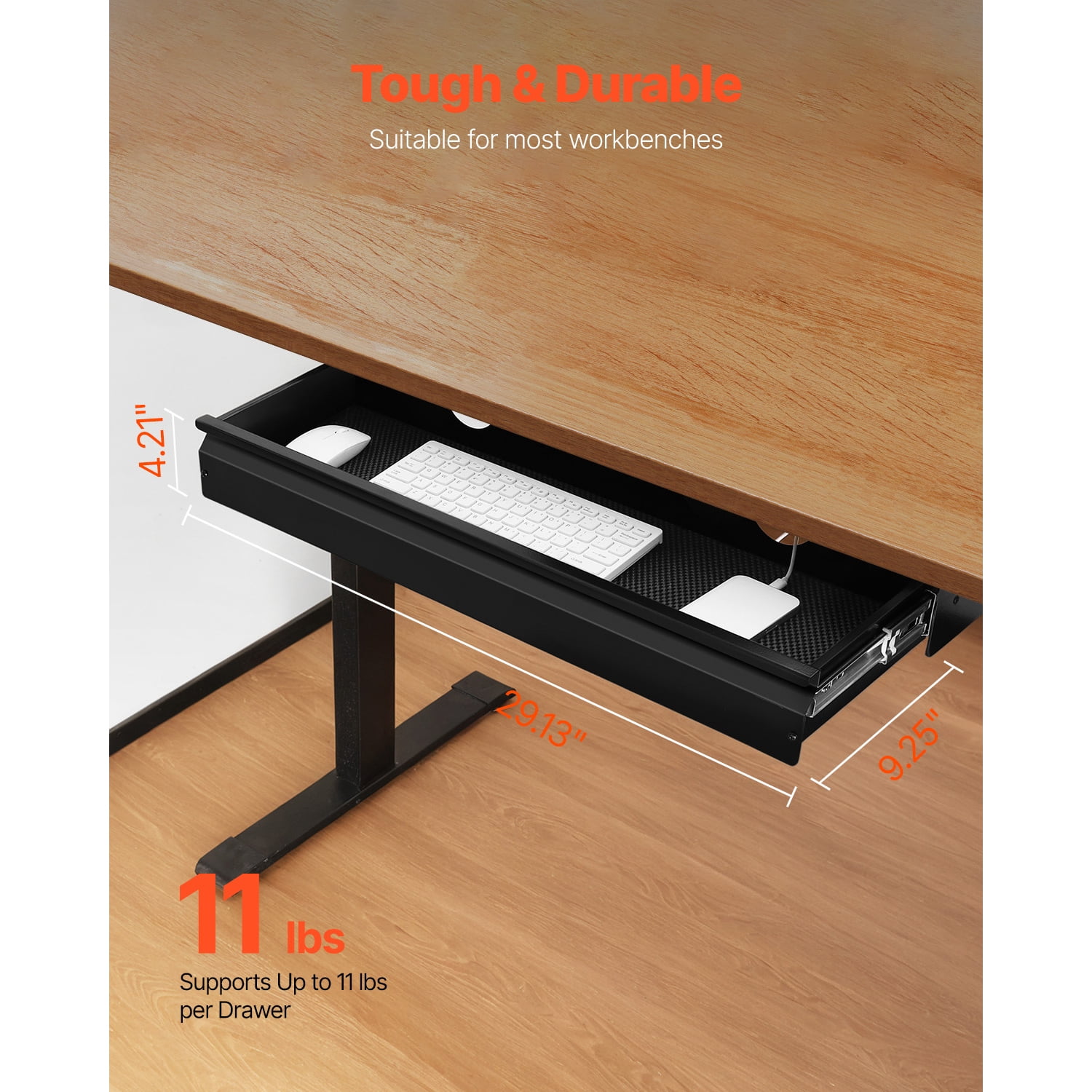 KFFKFF 26" Broad Under Table Drawer, Slide-out Under Desk Attachment, Concealed Tabletop Storage Arranger, Smooth-rolling Slides, Underneath Pen Holder for Home Office Adjustable Workstation, Black