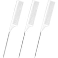 thumbnail image 1 of Paquete de 3 peines de cola de rata para el cabello, juego de peine de dientes finos para separar cola de rata, peine de metal para desenredar, peine de fibra de carbono resistente al calor y cola de, 1 of 3