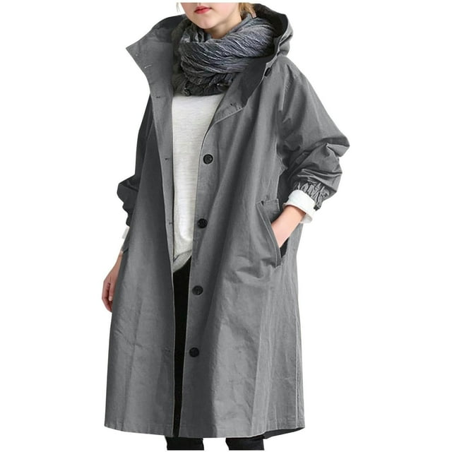 LIJCC Manteau de Pluie Long pour Filles Imperméable Manteaux de Pluie avec Capuche à Simple Boutonnage Pardessus à Capuche Poches Coupe-Vent Léger Manteau Trench d'Extérieur Imperméable