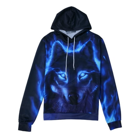 Genuiskids Men Womens Animal Graphic 3D Wolf Print Hoodie Fashion Hooded Jerseys Long Sleeve Sweatshirt Sweater Pullover Tops