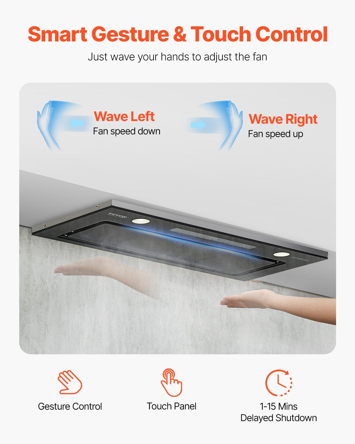VEVOR Range Hood Insert,30 Inch Built-in Kitchen Vent Hood,800CFM Stainless Steel Stove Hood, with Gesture & Touch Control, LED Light, Baffle Filters, 4-Speed Exhaust Fan,Ducted/Ductless Convertible