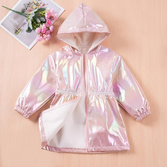 AUNVITO 2025 Trendy Children's Spring Long Sleeved Hooded Elastic Waist With Velvet Coat Colorful Cool Zipper Jacket Top