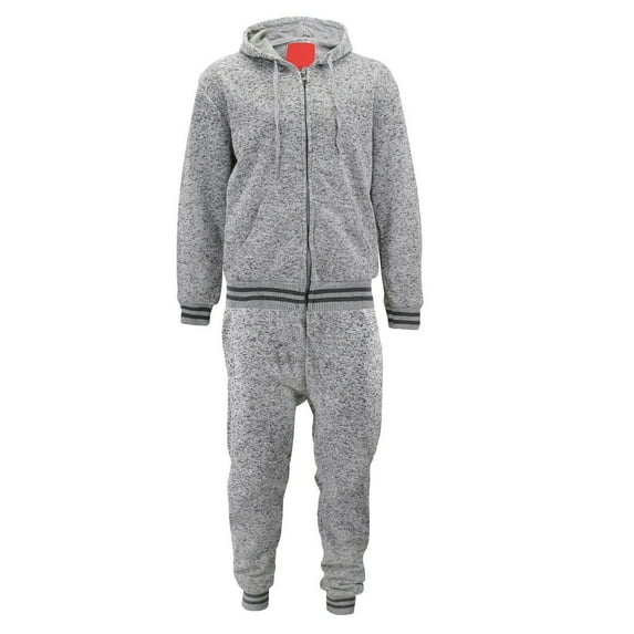 9 Crowns Men's Speckled Varsity Stripe Hoodie Jogger Jacket Pant Tracksuit Set (Light Grey, Large)