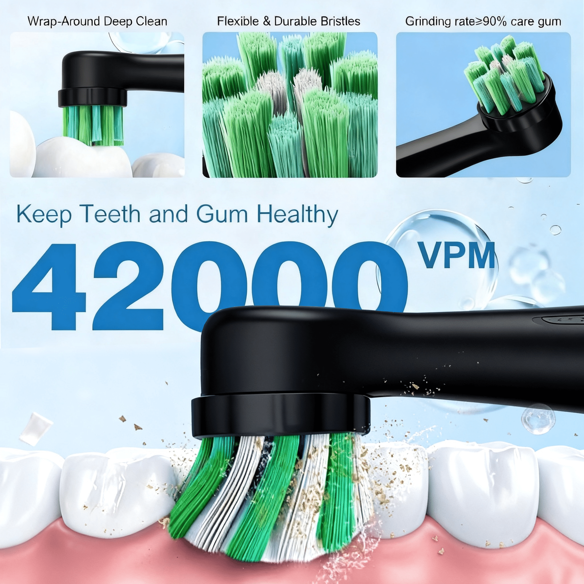 JUUTREN Electric Toothbrush for Adults and Kids，Rechargeable Sonic Toothbrush with 2 Brush Heads,3 Modes and 2-Minute Smart Timer Reminder