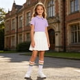 thumbnail image 6 of Daiosportswear Girls 3 Piece School Uniform Set, Short Sleeve Polo High Waist Pleated Skirt Rainbow Striped Knee Socks for 3-16Y Purple 9-10 Years, 6 of 9