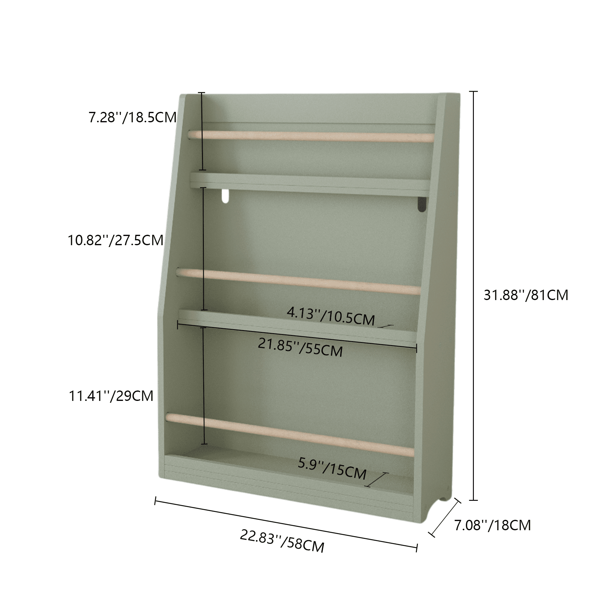 Jopath 3-Tier Bookshelf,Kids Bookshelf,Book Storage Rack for Bedroom,Green