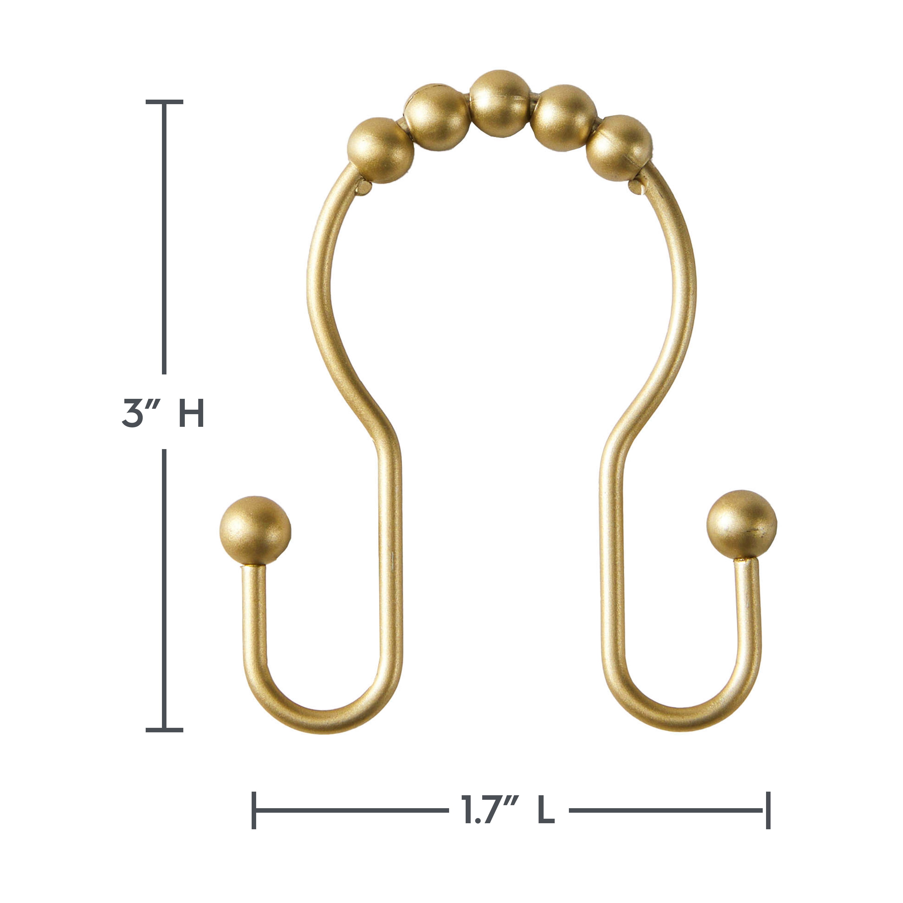 Better Homes & Gardens Rustproof Stainless Steel Double Easy Glide Shower Hooks, Brass, Set of 12