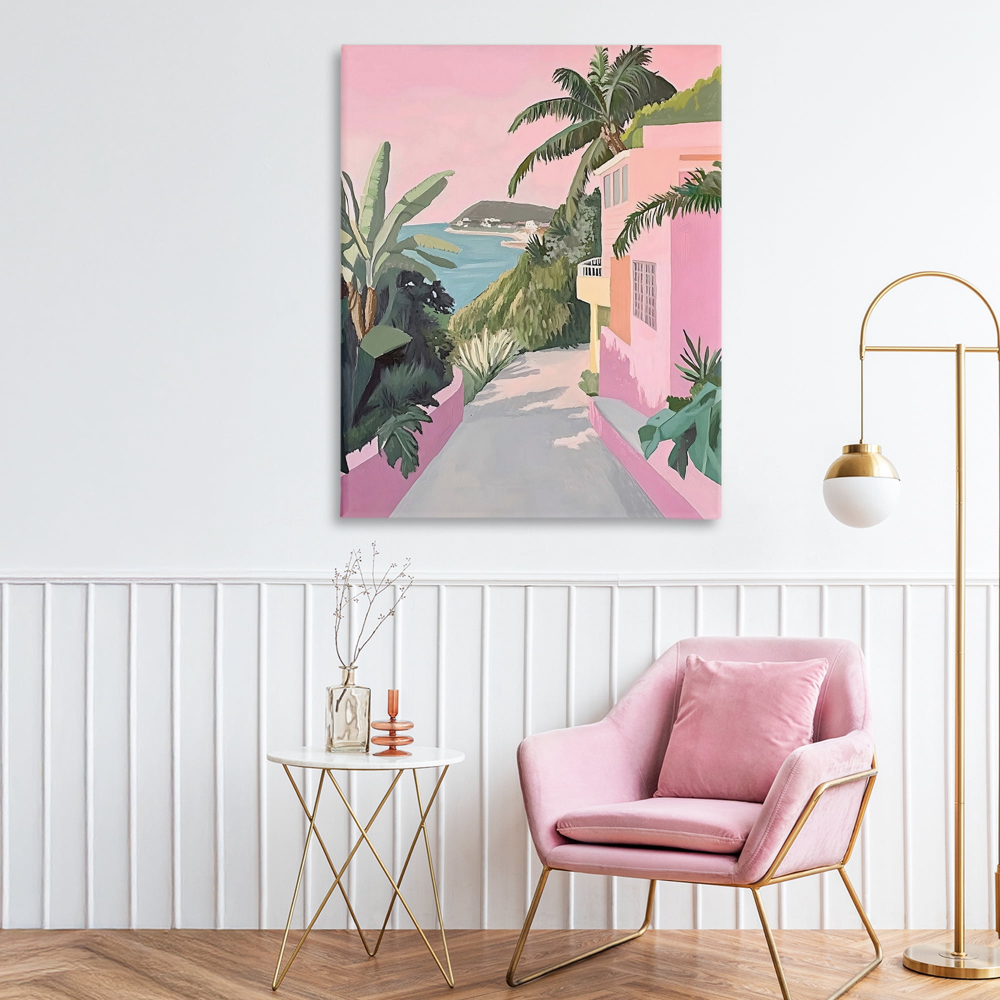 Stupell Industries Mediterranean Pink Coastal House Canvas Wall Art, design by The Prints Vibe