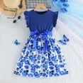 thumbnail image 2 of CHEEREAM Toddler Girl Floral Dress Ribbed Ruffle Sleeve Flower Print Casual Sundress Kids Summer Dresses Size 3-8 Years Blue 9 Years, 2 of 8