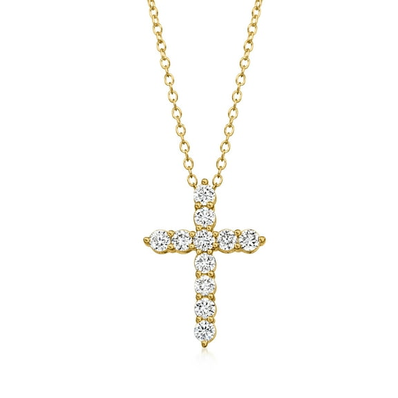 Ross-Simons 0.50 ct. t.w. Lab-Grown Diamond Cross Pendant Necklace in 18kt Gold Over Sterling, Women's, Adult