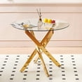 thumbnail image 2 of Round Glass Dining Table - Chrome Metal Legs, Clear Glass Table Top, Modern Dining Table for Home Kitchen Dining Room, 2 of 5