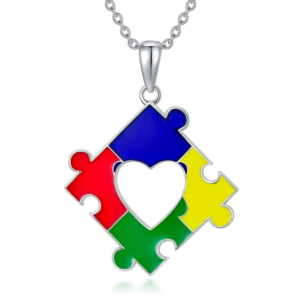Collar LONAGO de plata de ley 925 para mujeres con conciencia del autismo