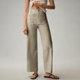 thumbnail image 2 of Mohiass Womens Stretch Twill Pants Casual High Waisted Wide Leg Cropped Pants Straight Leg Ankle Chino Pant with Patch Pockets Khaki XL, 2 of 9