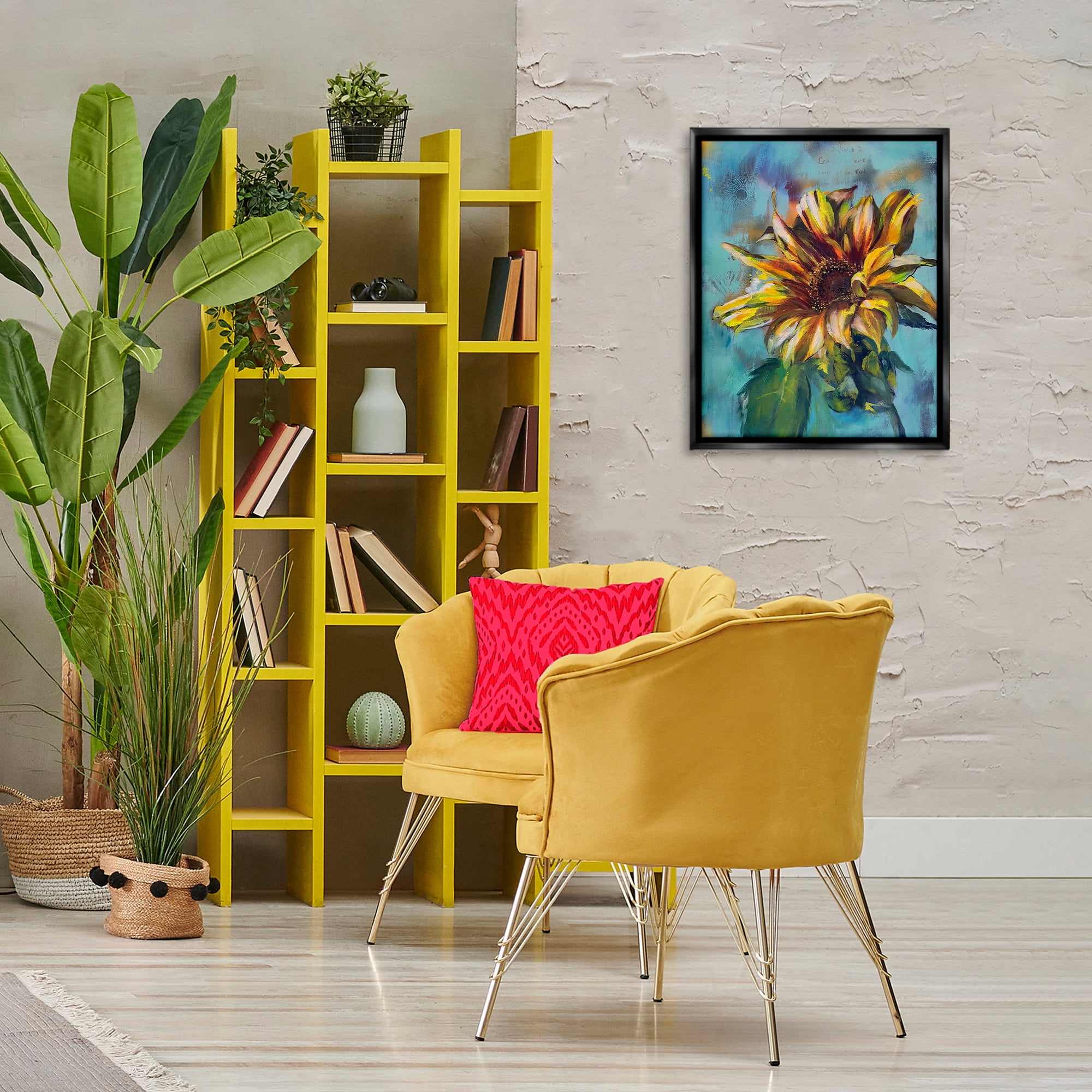 Stupell Industries Finding Spring Sunflower Plants & Flowers Painting Black Floater Framed Canvas Art Print Wall Art, 17 x 21