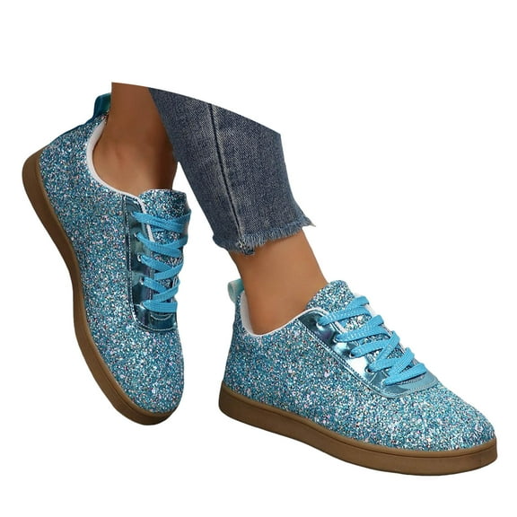 YLYL Women Glitter Sneakers Fashion Shiny Sparkle Lightweight Non Slip Lace up Rubber Sole Walking Shoes