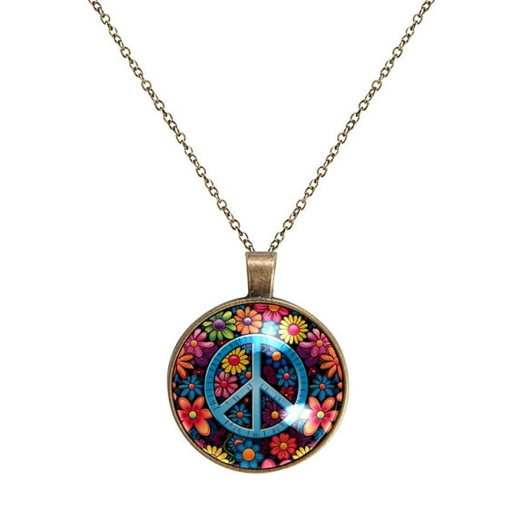 Peace Sign Necklace Personalized Custom Photo Round Pendant Adjustable Stainless Steel Necklaces with Gift Box for Men Women Mothers Valentine's Jewelry Gift