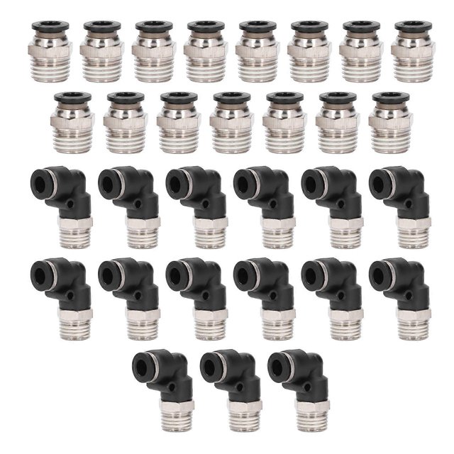 30Pcs Pneumatic Elbow Straight Combination 1/4in Tube OD 1/8in NPT Thread Push to Connect Fittings Kit