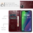 thumbnail image 3 of SaniMore for iPhone 15 Plus (6.7" 2023) Case, PU Leather Auto-magnet Full Protection Flip Kickstand Card & Cash Slots, Retro Shockproof Anti-fall Wallet Business Shell, Winered, 3 of 9