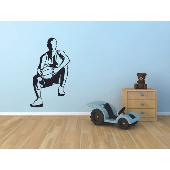 Basketball Sports Player Silhouette Athlete Wall Sticker for Boys/Girls Bedroom Kids Children World Cup FIBA NBA Sport Fans Rooms Gym Home Art Murals Decals Wall Art Vinyl Decoration Size (30x27 inch)