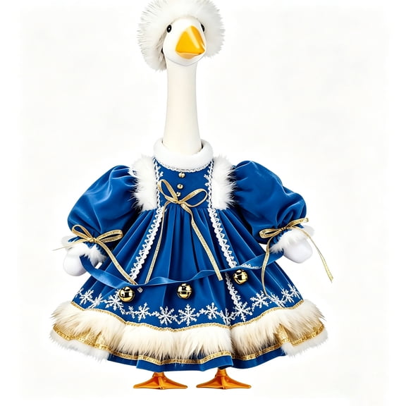 RUINIXCW Winter Christmas Porch Goose Outfit for 23 inch Cement Plastic Goose Statue Accessories Garden Porch Goose Clothes Plush Trim Xmas Dress and Hat Set Yard Patio Lawn Decor (No Goose)