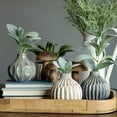 thumbnail image 2 of Iconic Scandi Baby Bud Vases, Set of 3, Fluted, Ivory, Faded Teal, and Dark Grey, Crackle Suffused, 4.25 Diameter x 4.75 Inches Tall, Modernist Home, 2 of 7