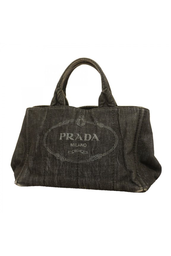 Pre-Owned Prada Canapa Denim Tote Bag, Black, Women's P3235391