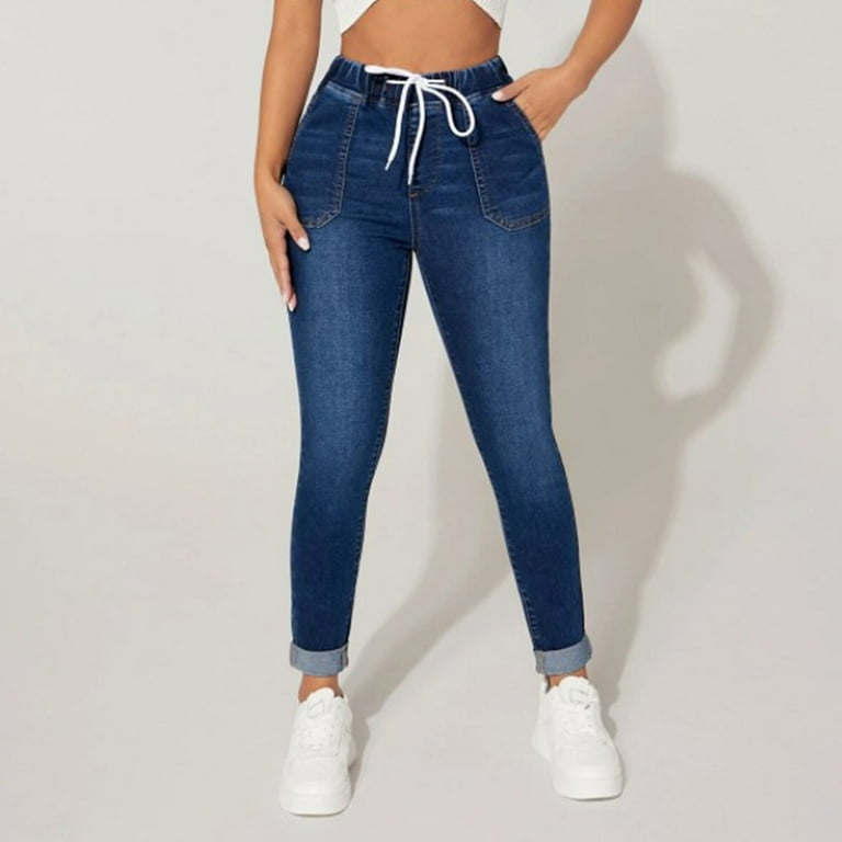 Posijego Women's Skinny Jeans Elastic Waist Drawstring Slim