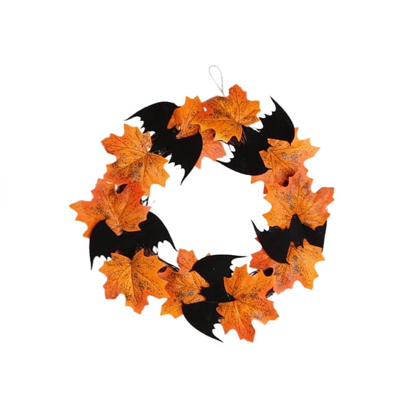 OAVQHLG3B Maple Leaves Bats Wreath Halloween Decoration Bat Wreath Pendant Window Door Hanging Maple Leaf Wreath