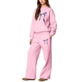 thumbnail image 4 of Bow Outfits Bow Sweatsuit Bow Matching Sweat Sets for Women Bow Sweatpants Set Bow Hoodie Set 2 Piece Outfits Spring Fall Clothes Bow Graphic Crewneck Sweatshirt And Pants Clothing Set, Pink XL, 4 of 5