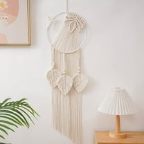 Edgergery Bohemia Wall Haning Blanket,Cotton Woven Macrame Tapestry Dream Catcher,Woven Leaf Dreamcatcher,Handmade Woven with Feather Tassel Craft Ornament Bedroom Living Room Apartment