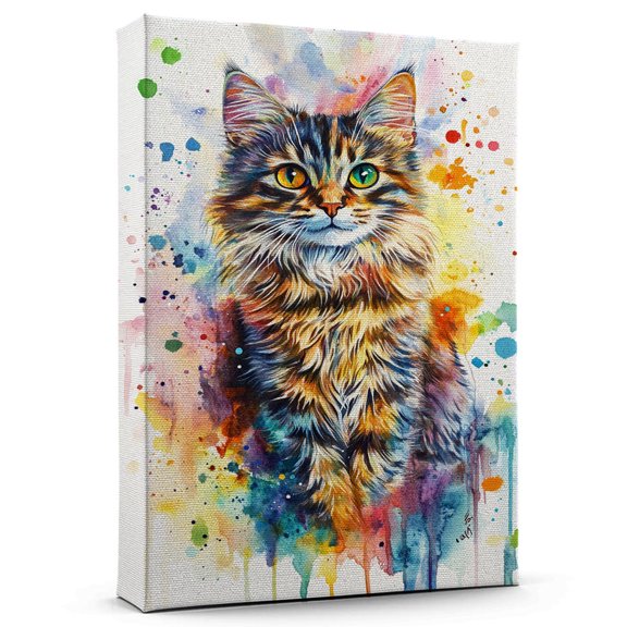Norwegian Forest Cat Brown Spotted Tabby Canvas Wall Art Animal Decor, Norwegian Forest Cat Brown Spotted Tabby Canvas Prints Wild Animal Artwork for Living Room Bedroom Office 190HD751