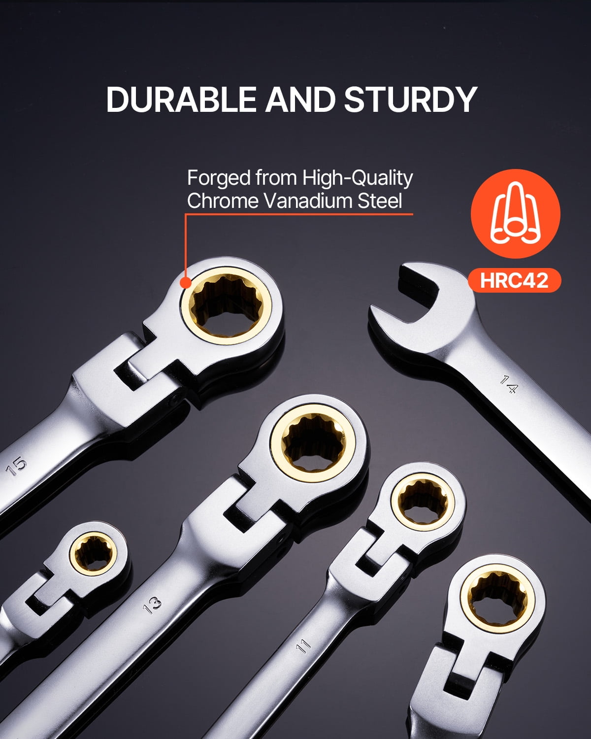 KFFKFF 8-Piece Flex-Head Ratcheting Wrench Set with Roll-Up Pouch, Cr-V Steel Combination Wrenches, Metric Sizes 8 mm to 17 mm, Suitable for Household and Automotive Repairs