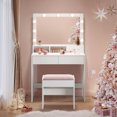 thumbnail image 1 of VASAGLE Vanity Desk with Power Outlets, Makeup Vanity with Mirror and Lights, with Upholstered Vanity Stool, 9 Dimmable LED Lights, 2 Compartments, 2 Drawers, for Bedroom, Cloud White, 1 of 4