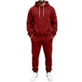 thumbnail image 4 of Fleece Tracksuit Mens Full Set 2-Piece Hooded Sweatshirt and Joggers Activewear Solid Color Hoodies Bottoms Track Suits for Men Fall Winter Hoody Jogging Pants Sets Gym Running Sportswear Red L, 4 of 7