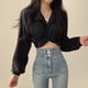 thumbnail image 4 of Camisa con nudo torcido, Top con lazo en la espalda, manga larga, blusa corta con parte delantera torcida para mujer, primavera, 4 of 8