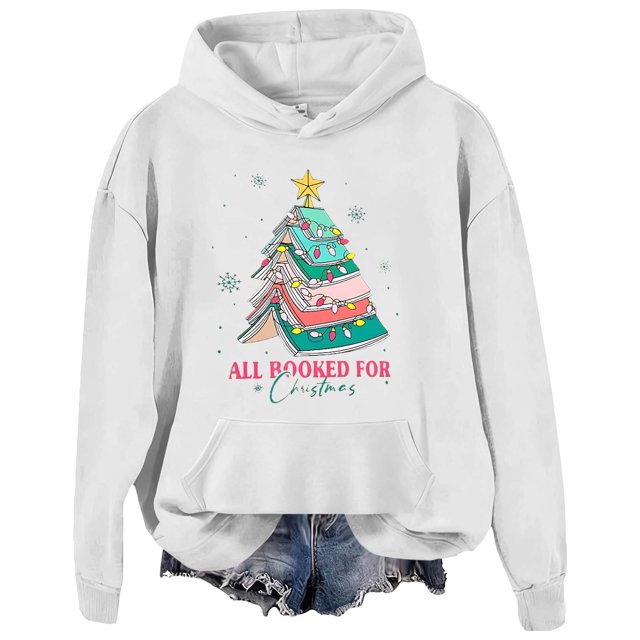 Chandails en Molleton de Noël pour Femmes Sweat à Capuche Imprimé de Noël avec Poches et Manches Longues Confortable et Élégant Hauts de Noël pour Femmes