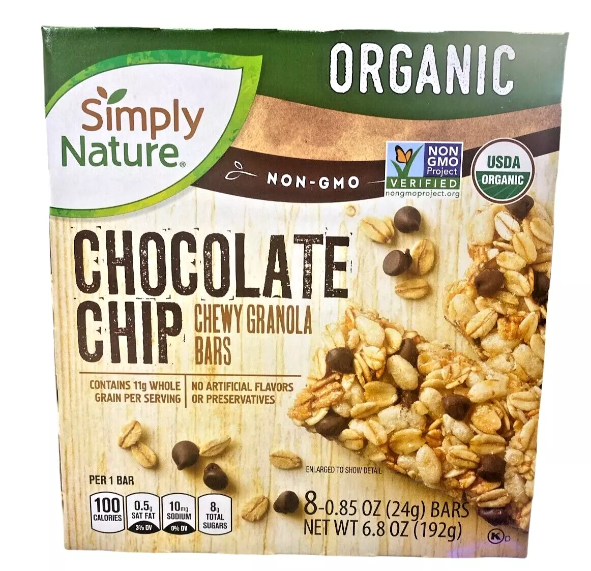 Pack of 2 – Organic Non-GMO Chocolate Chip Chewy Granola Bars (8 Bars per Box)