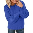 thumbnail image 2 of Women's Fashion Casual Round Neck Long Sleeve Cable Knit Sweater Top for Fall and Winter, Cozy and Classic, Perfect for Cool Weather,Dark Blue,Size S, 2 of 6