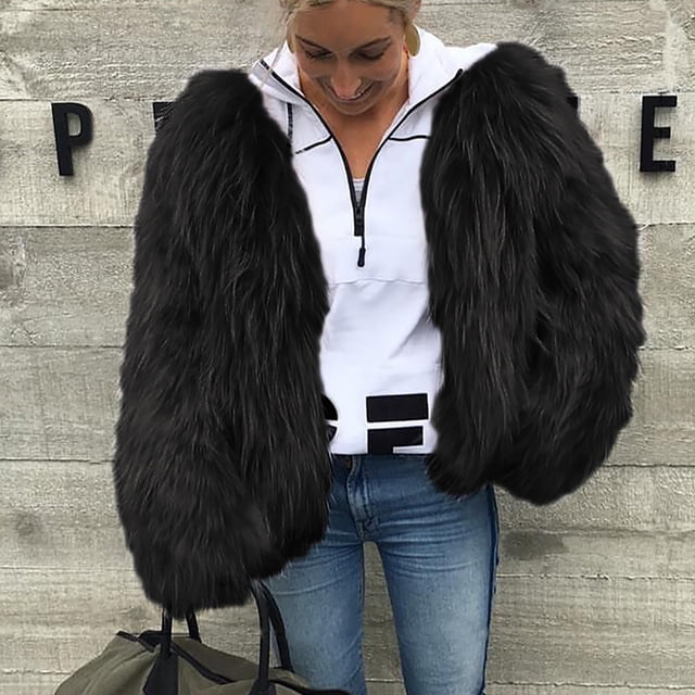 Veste Chaude en Fausse Fourrure Couleur Unie Mode Décontractée pour Femmes