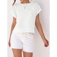 thumbnail image 5 of Womens Short Sleeve Cropped T-shirts Summer Rolled Dolman Sleeve Crop Tops Casual Round Neck Solid Short Basic Tees, 5 of 7