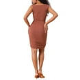 thumbnail image 3 of INSPIRE CHIC Twist Knot Cut Out Bodycon Dresses for Women's Ruched V Neck Tank Dress Brownish Red XS, 3 of 4