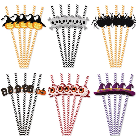 Under 5 24 Pack Halloween Straws Disposable Paper 7.7 in Witch Hat Skull Pumpkin Designs Festive & Convenient for Halloween Party Decorations Halloween Party Supplies by MPOISVA